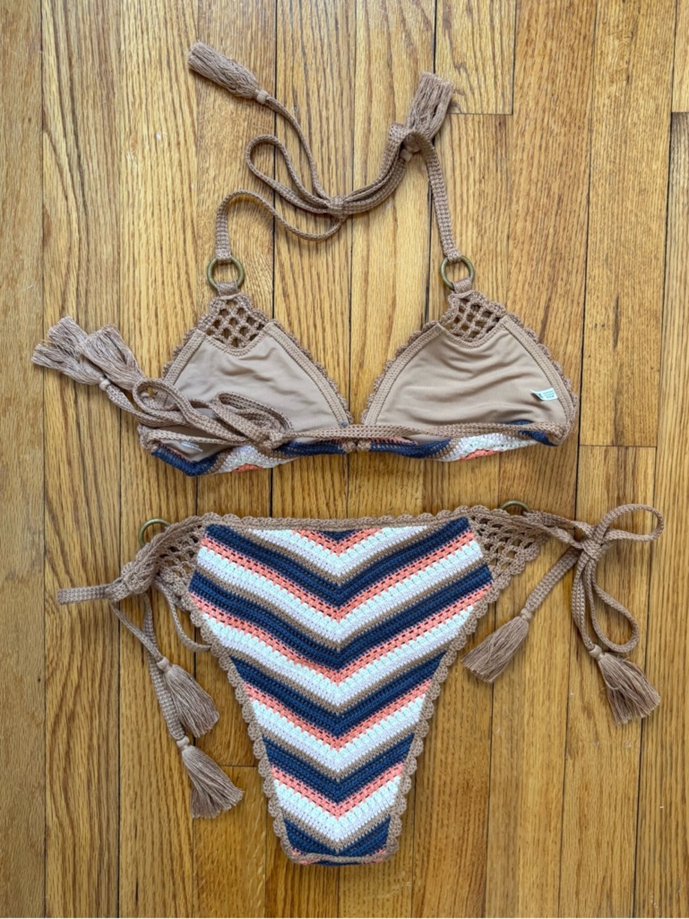 Aerie NWT Crochet Stripe String Bikini Set Triangle Top Cheeky Bottoms Two Piece - Picture 4 of 6